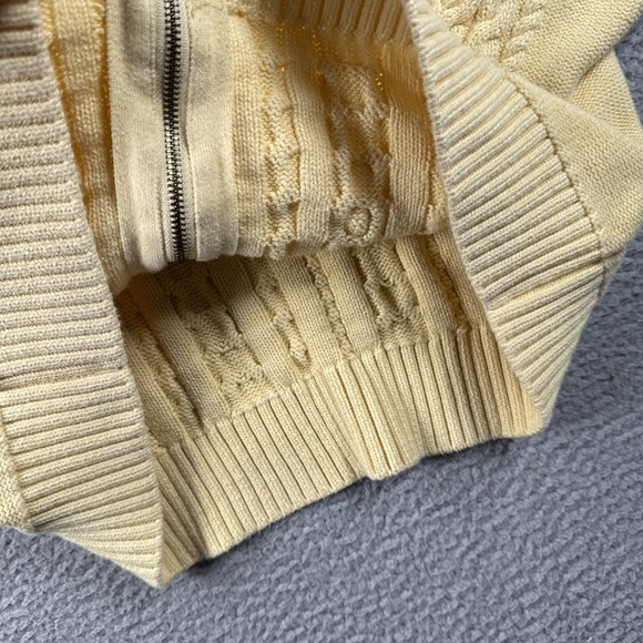 LL Bean Cardigan Sweater Womens XL Yellow Double L Cable Knit Full Zip Fisherman - Picture 6 of 12